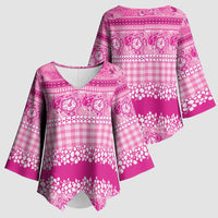 Hawaiian Hibiscus Honu Kimono Sleeve Blouse Pink Mele Kalikimaka Palaka Spirit - Polynesian Pride