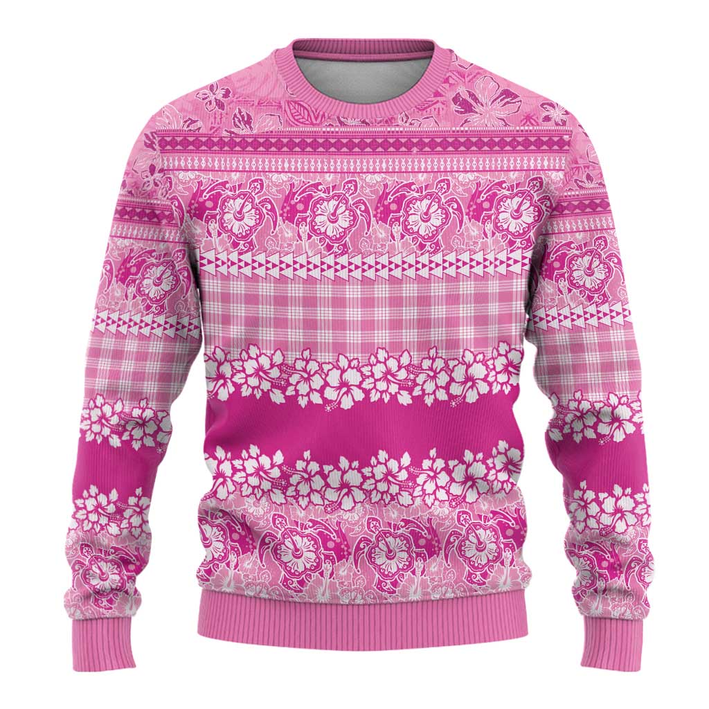 Hawaiian Hibiscus Honu Ugly Christmas Sweater Pink Mele Kalikimaka Palaka Spirit - Polynesian Pride