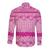 Hawaiian Hibiscus Honu Long Sleeve Button Shirt Pink Mele Kalikimaka Palaka Spirit - Polynesian Pride