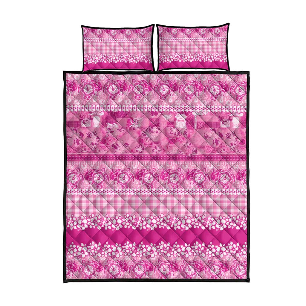 Hawaiian Hibiscus Honu Quilt Bed Set Pink Mele Kalikimaka Palaka Spirit - Polynesian Pride