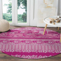 Hawaiian Hibiscus Honu Round Carpet Pink Mele Kalikimaka Palaka Spirit - Polynesian Pride