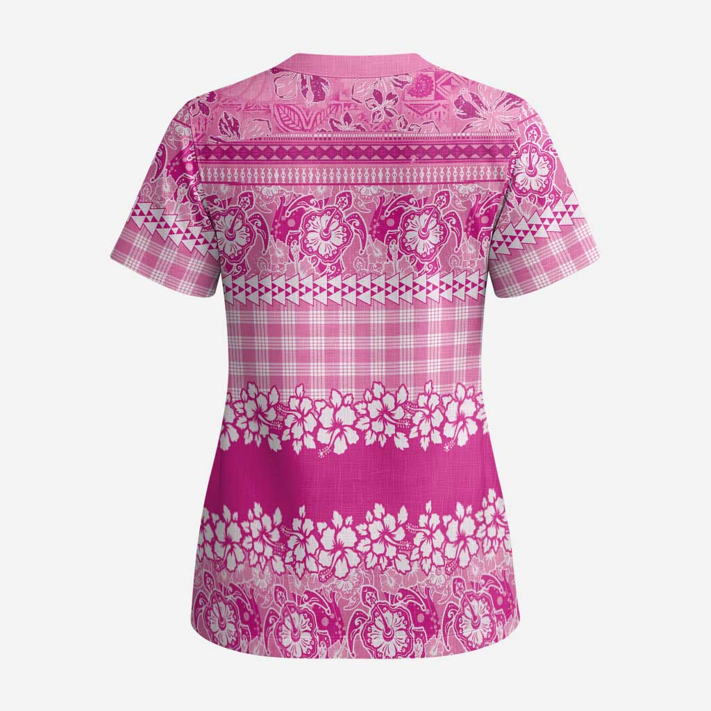 Hawaiian Hibiscus Honu Scrub Top Pink Mele Kalikimaka Palaka Spirit - Polynesian Pride
