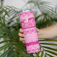 Hawaiian Hibiscus Honu Skinny Tumbler Pink Mele Kalikimaka Palaka Spirit - Polynesian Pride