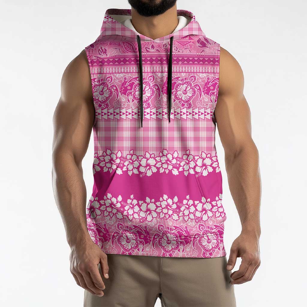 Hawaiian Hibiscus Honu Sleeveless Hoodie Pink Mele Kalikimaka Palaka Spirit - Polynesian Pride