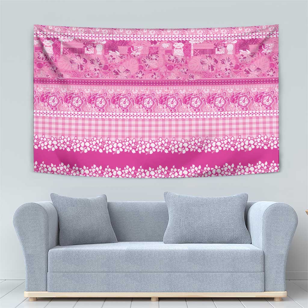 Hawaiian Hibiscus Honu Tapestry Pink Mele Kalikimaka Palaka Spirit - Polynesian Pride