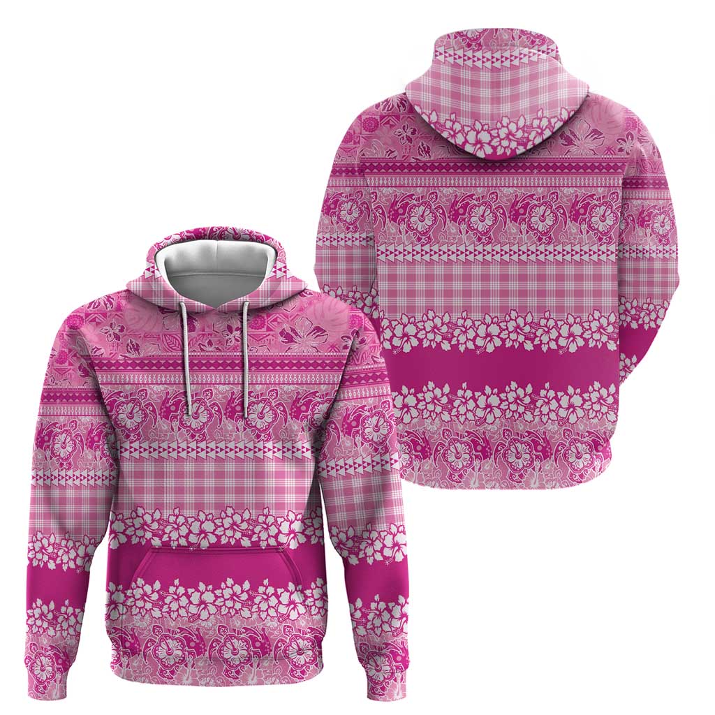 Hawaiian Hibiscus Honu Zip Hoodie Pink Mele Kalikimaka Palaka Spirit - Polynesian Pride