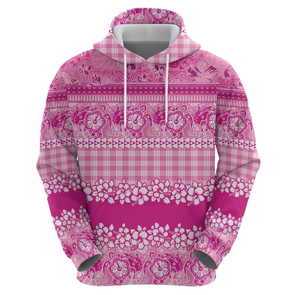 Hawaiian Hibiscus Honu Zip Hoodie Pink Mele Kalikimaka Palaka Spirit - Polynesian Pride