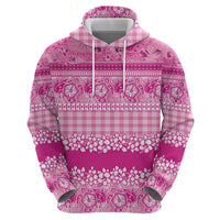 Hawaiian Hibiscus Honu Zip Hoodie Pink Mele Kalikimaka Palaka Spirit - Polynesian Pride