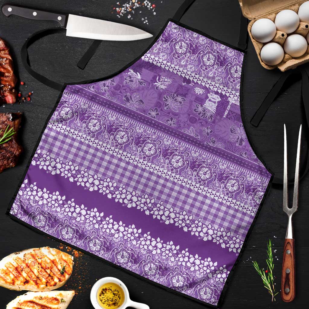 Hawaiian Hibiscus Honu Apron Purple Mele Kalikimaka Palaka Spirit - Polynesian Pride