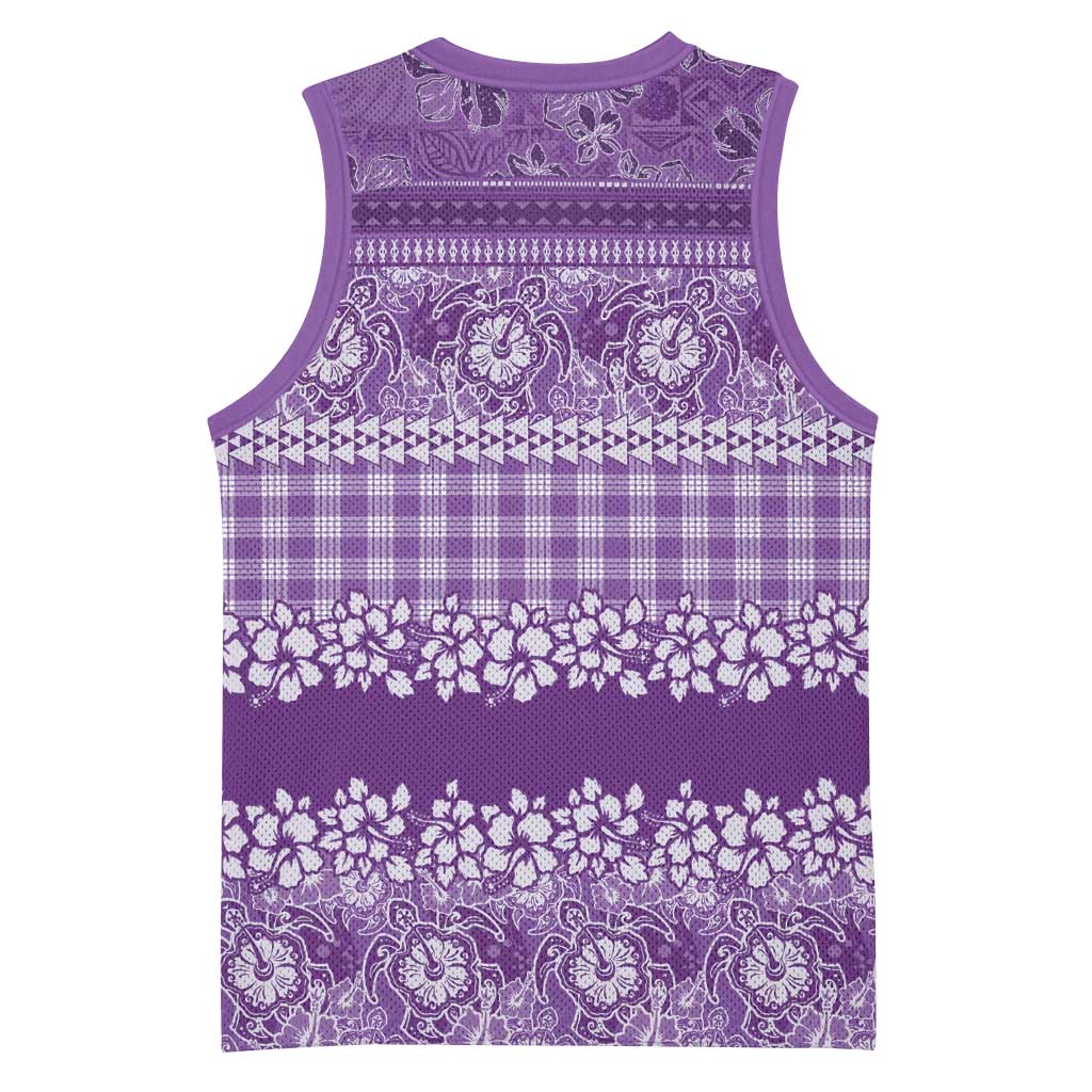 Hawaiian Hibiscus Honu Basketball Jersey Purple Mele Kalikimaka Palaka Spirit - Polynesian Pride