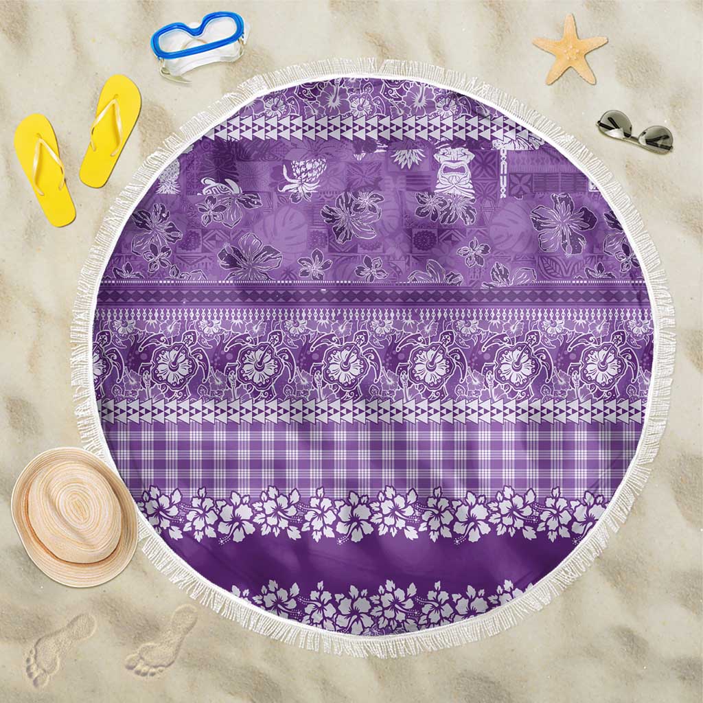 Hawaiian Hibiscus Honu Beach Blanket Purple Mele Kalikimaka Palaka Spirit - Polynesian Pride
