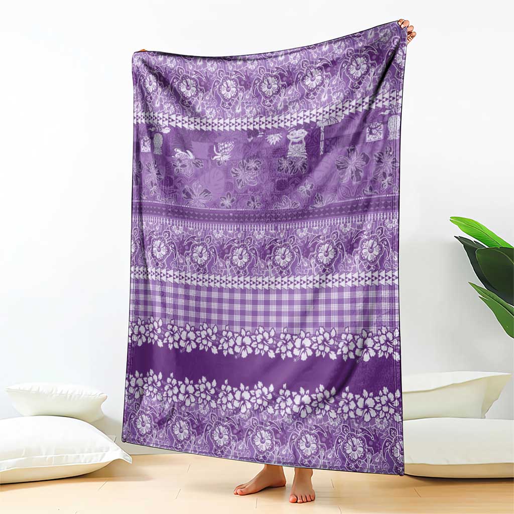Hawaiian Hibiscus Honu Blanket Purple Mele Kalikimaka Palaka Spirit - Polynesian Pride