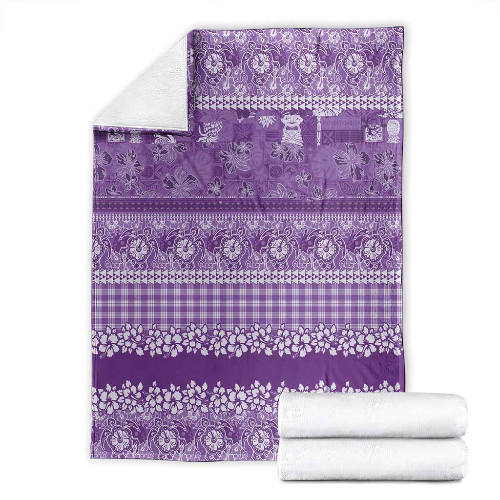 Hawaiian Hibiscus Honu Blanket Purple Mele Kalikimaka Palaka Spirit - Polynesian Pride