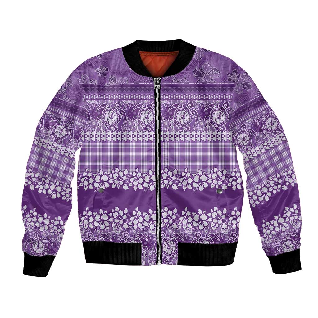 Hawaiian Hibiscus Honu Bomber Jacket Purple Mele Kalikimaka Palaka Spirit - Polynesian Pride