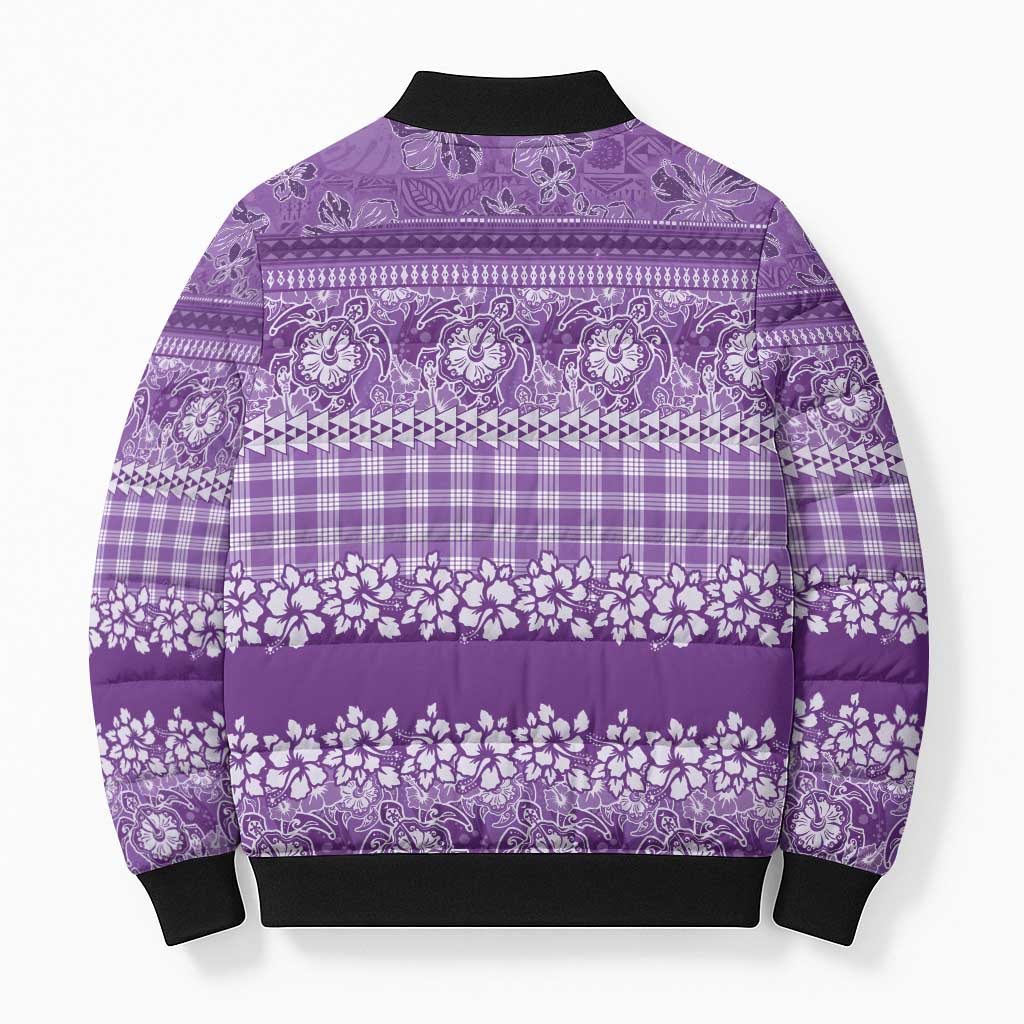 Hawaiian Hibiscus Honu Bomber Puffer Jacket Purple Mele Kalikimaka Palaka Spirit - Polynesian Pride
