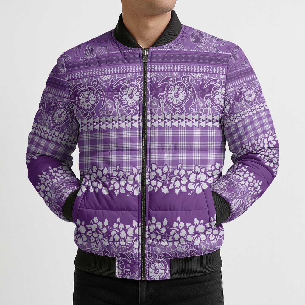 Hawaiian Hibiscus Honu Bomber Puffer Jacket Purple Mele Kalikimaka Palaka Spirit - Polynesian Pride