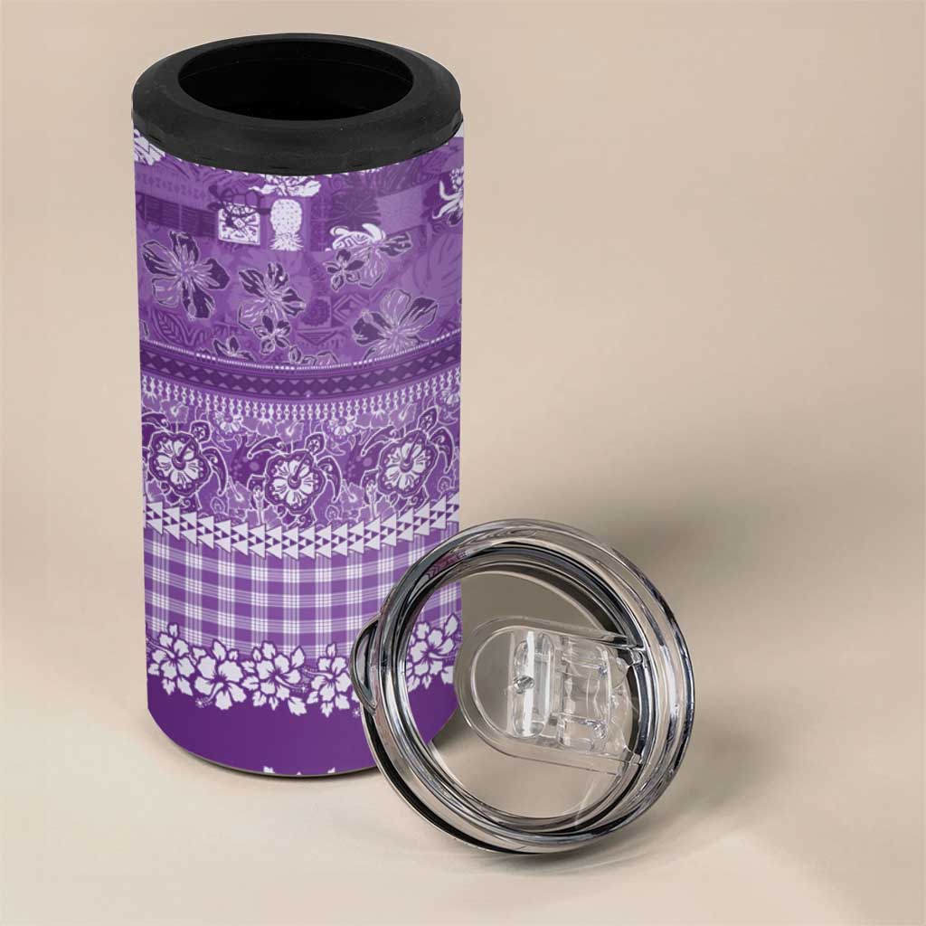 Hawaiian Hibiscus Honu 4 in 1 Can Cooler Tumbler Purple Mele Kalikimaka Palaka Spirit - Polynesian Pride