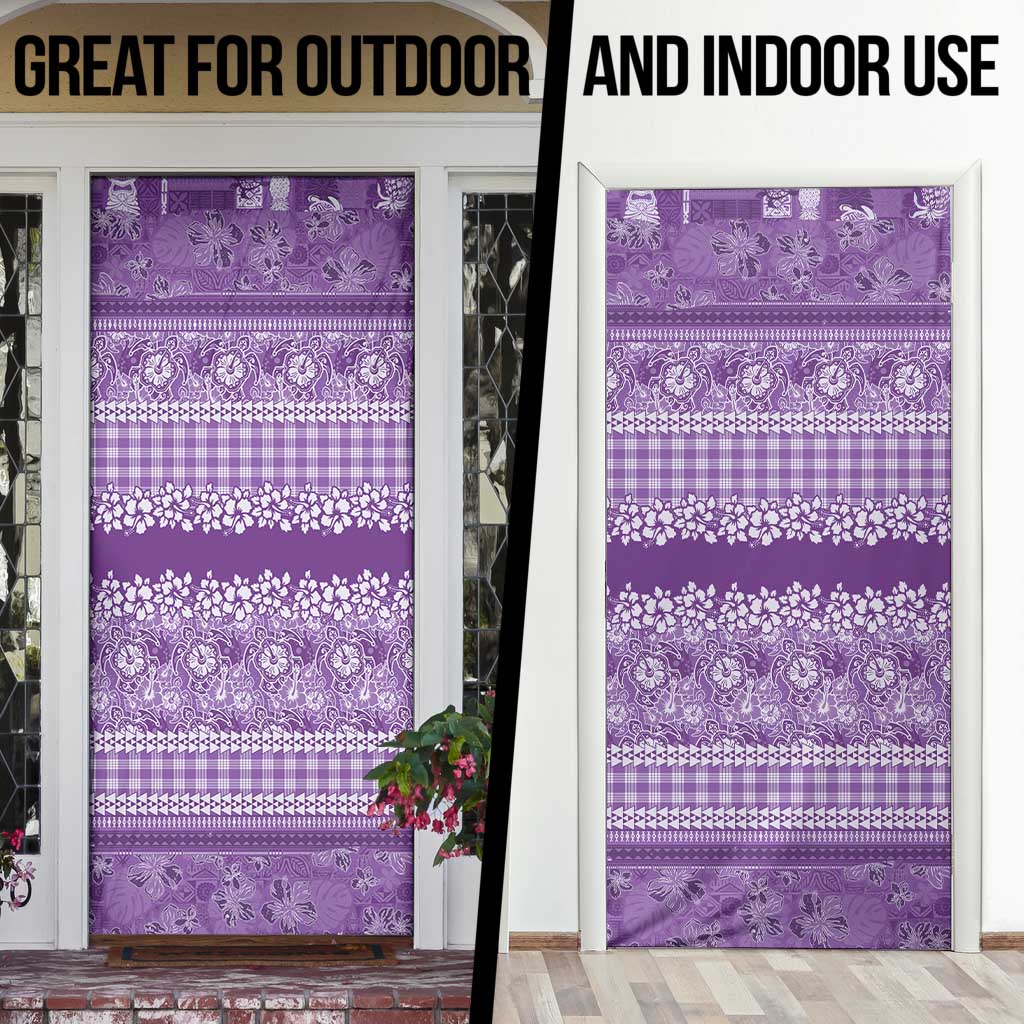 Hawaiian Hibiscus Honu Door Cover Purple Mele Kalikimaka Palaka Spirit - Polynesian Pride