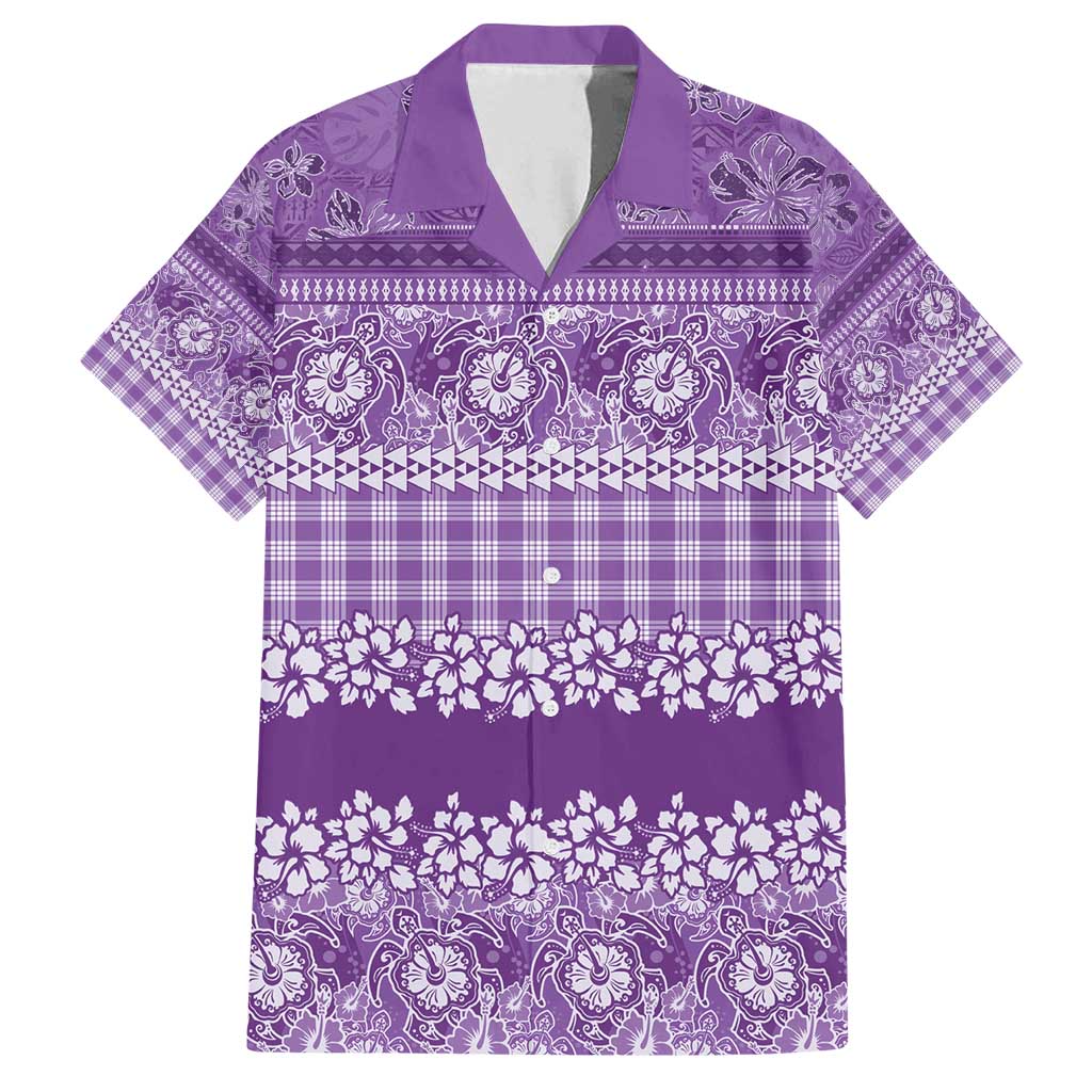 Hawaiian Hibiscus Honu Family Matching Off Shoulder Maxi Dress and Hawaiian Shirt Purple Mele Kalikimaka Palaka Spirit - Polynesian Pride