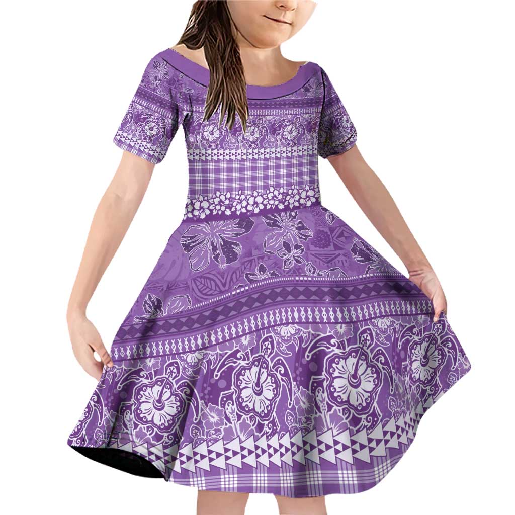 Hawaiian Hibiscus Honu Family Matching Off Shoulder Short Dress and Hawaiian Shirt Purple Mele Kalikimaka Palaka Spirit - Polynesian Pride