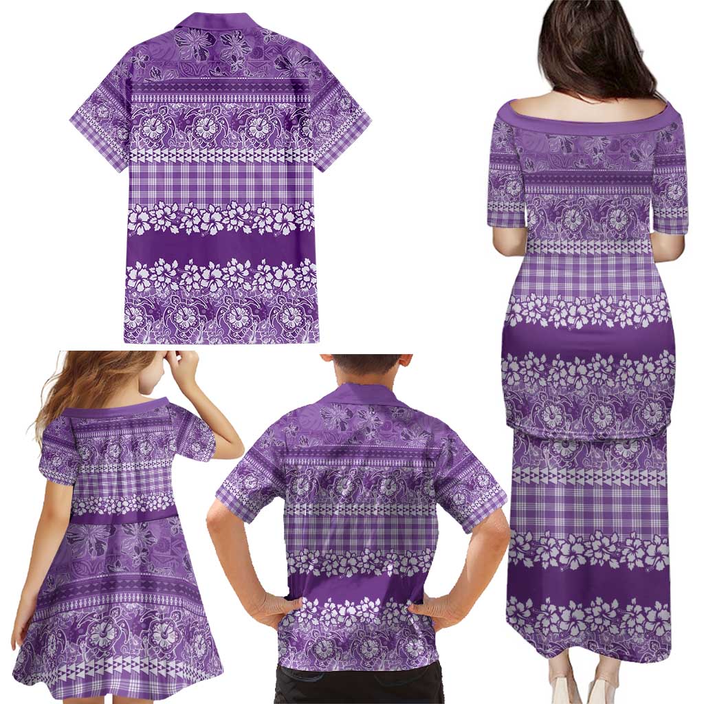 Hawaiian Hibiscus Honu Family Matching Puletasi and Hawaiian Shirt Purple Mele Kalikimaka Palaka Spirit - Polynesian Pride