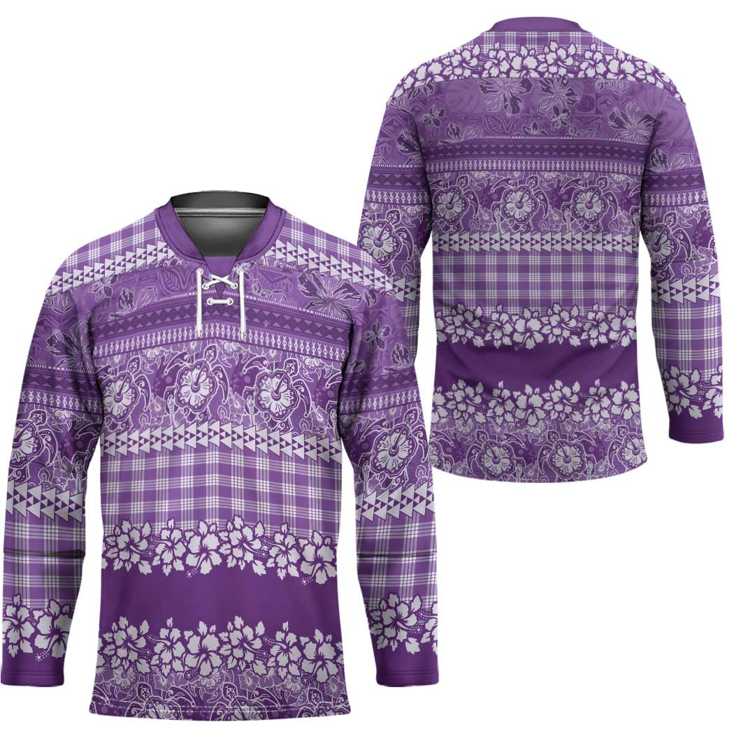 Hawaiian Hibiscus Honu Hockey Jersey Purple Mele Kalikimaka Palaka Spirit - Polynesian Pride