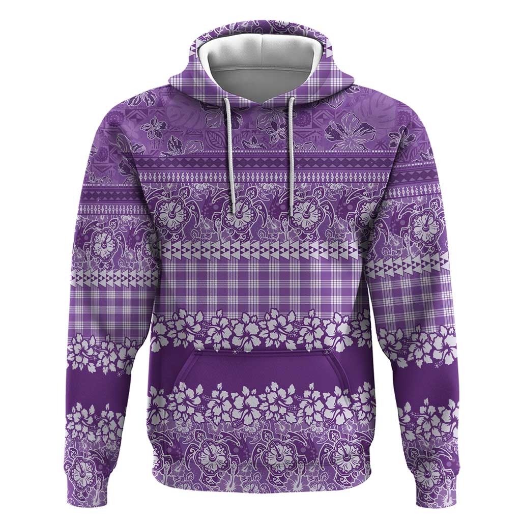 Hawaiian Hibiscus Honu Hoodie Purple Mele Kalikimaka Palaka Spirit - Polynesian Pride