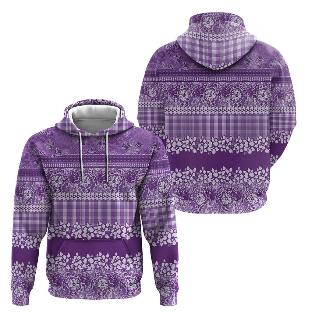 Hawaiian Hibiscus Honu Hoodie Purple Mele Kalikimaka Palaka Spirit - Polynesian Pride