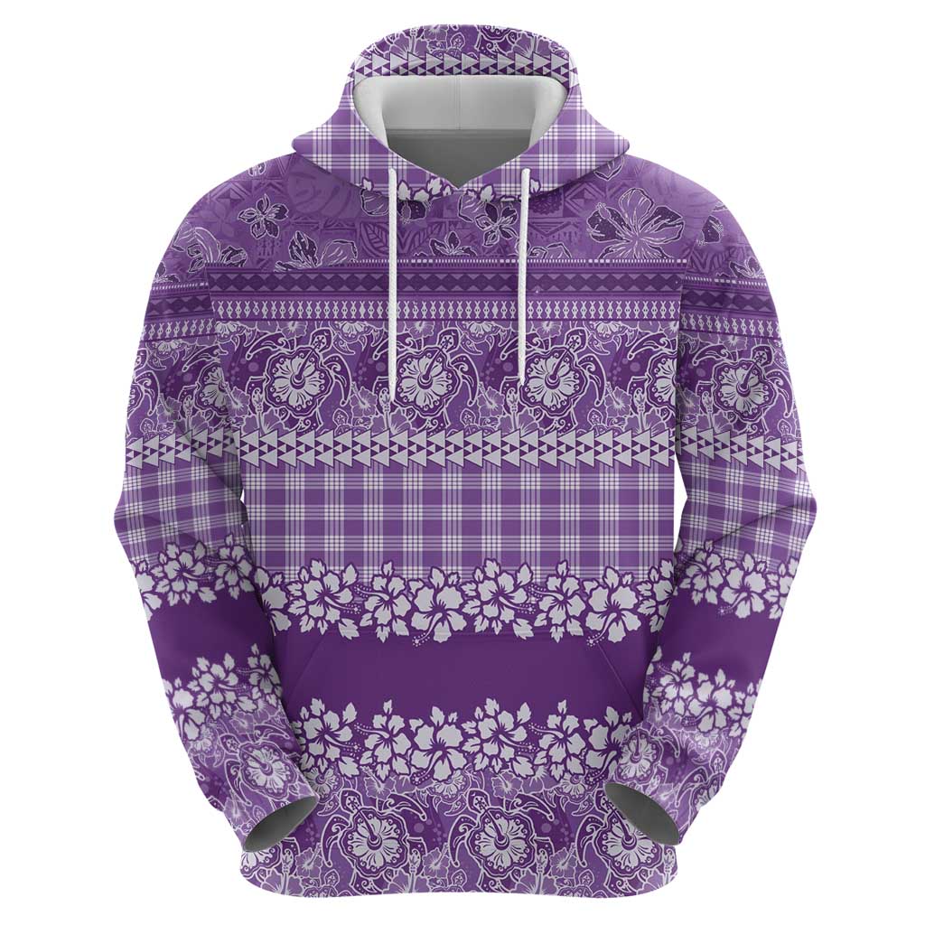 Hawaiian Hibiscus Honu Hoodie Purple Mele Kalikimaka Palaka Spirit - Polynesian Pride