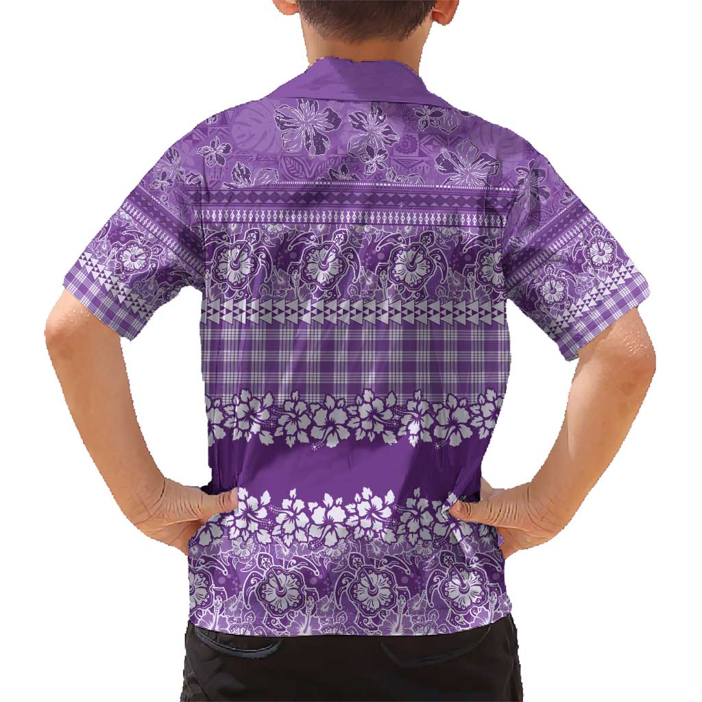 Hawaiian Hibiscus Honu Kid Hawaiian Shirt Purple Mele Kalikimaka Palaka Spirit - Polynesian Pride