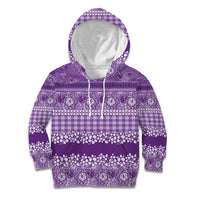 Hawaiian Hibiscus Honu Kid Hoodie Purple Mele Kalikimaka Palaka Spirit - Polynesian Pride