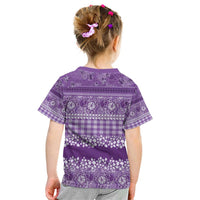 Hawaiian Hibiscus Honu Kid T Shirt Purple Mele Kalikimaka Palaka Spirit - Polynesian Pride