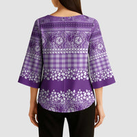 Hawaiian Hibiscus Honu Kimono Sleeve Blouse Purple Mele Kalikimaka Palaka Spirit - Polynesian Pride