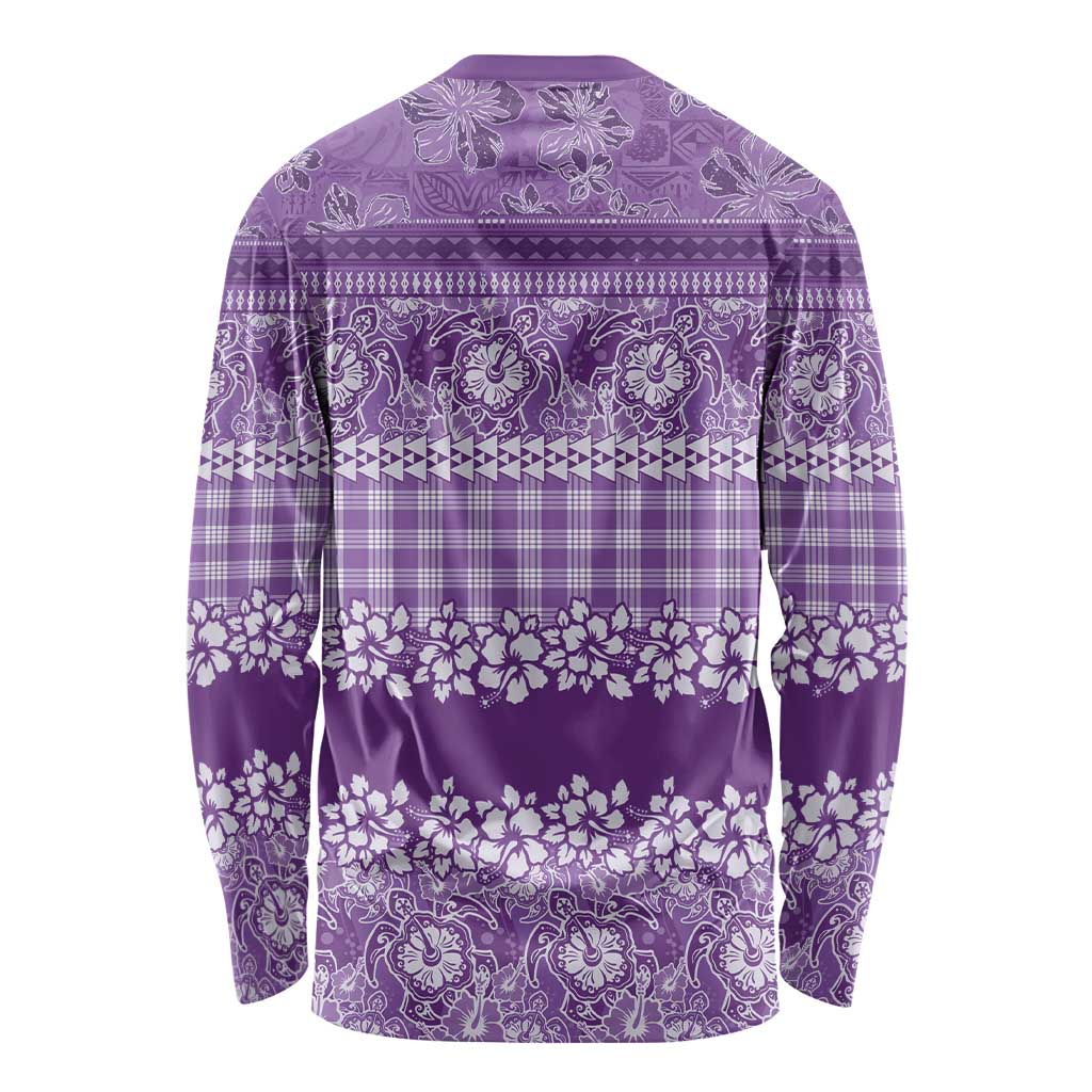 Hawaiian Hibiscus Honu Long Sleeve Shirt Purple Mele Kalikimaka Palaka Spirit - Polynesian Pride