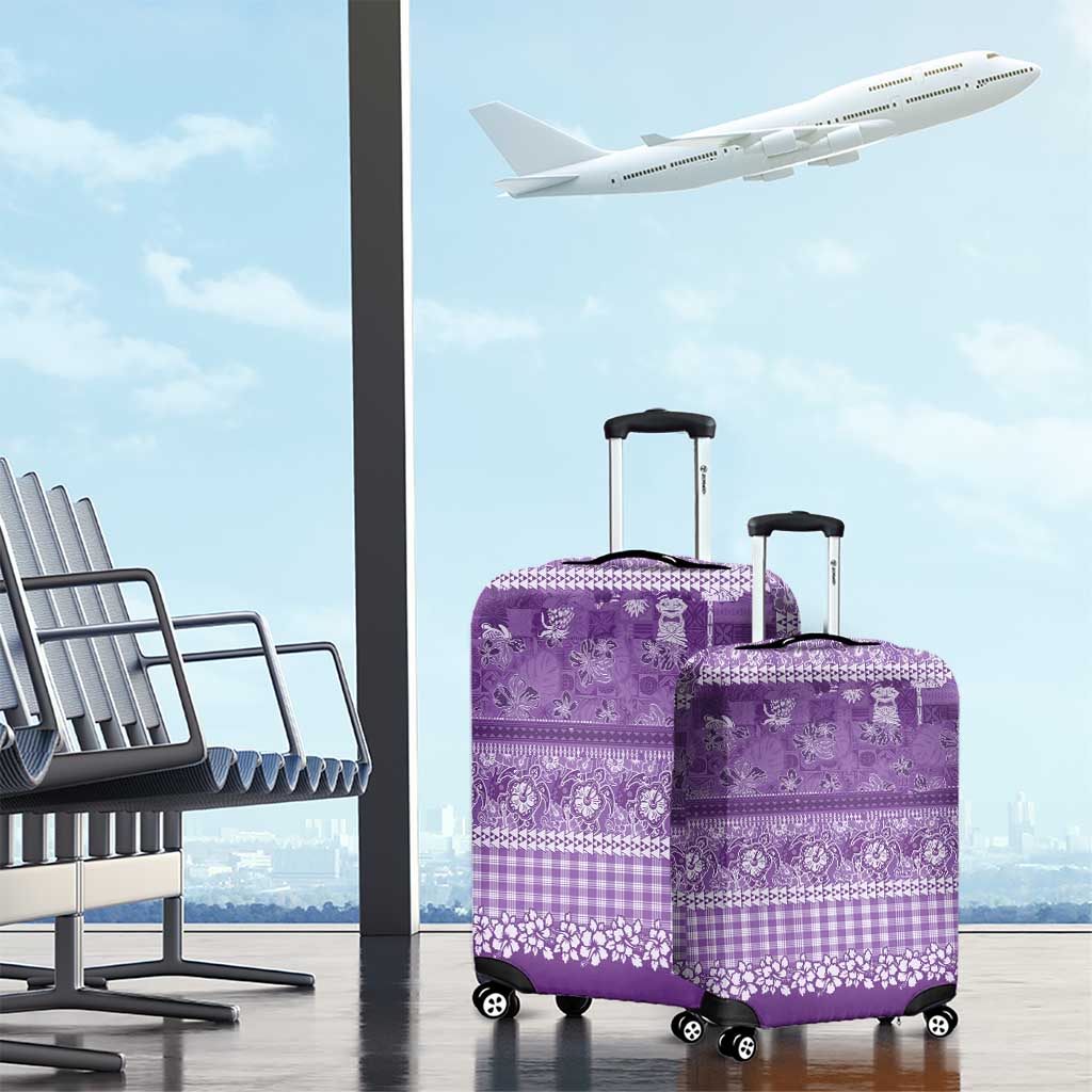 Hawaiian Hibiscus Honu Luggage Cover Purple Mele Kalikimaka Palaka Spirit - Polynesian Pride