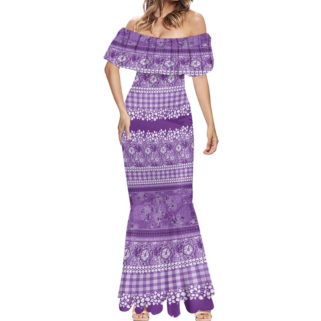 Hawaiian Hibiscus Honu Mermaid Dress Purple Mele Kalikimaka Palaka Spirit - Polynesian Pride