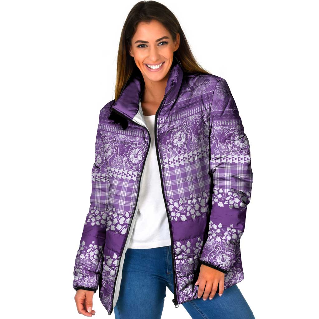 Hawaiian Hibiscus Honu Padded Jacket Purple Mele Kalikimaka Palaka Spirit - Polynesian Pride