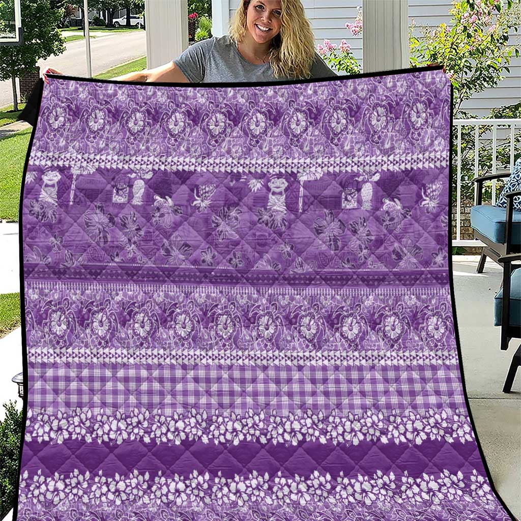 Hawaiian Hibiscus Honu Quilt Purple Mele Kalikimaka Palaka Spirit - Polynesian Pride