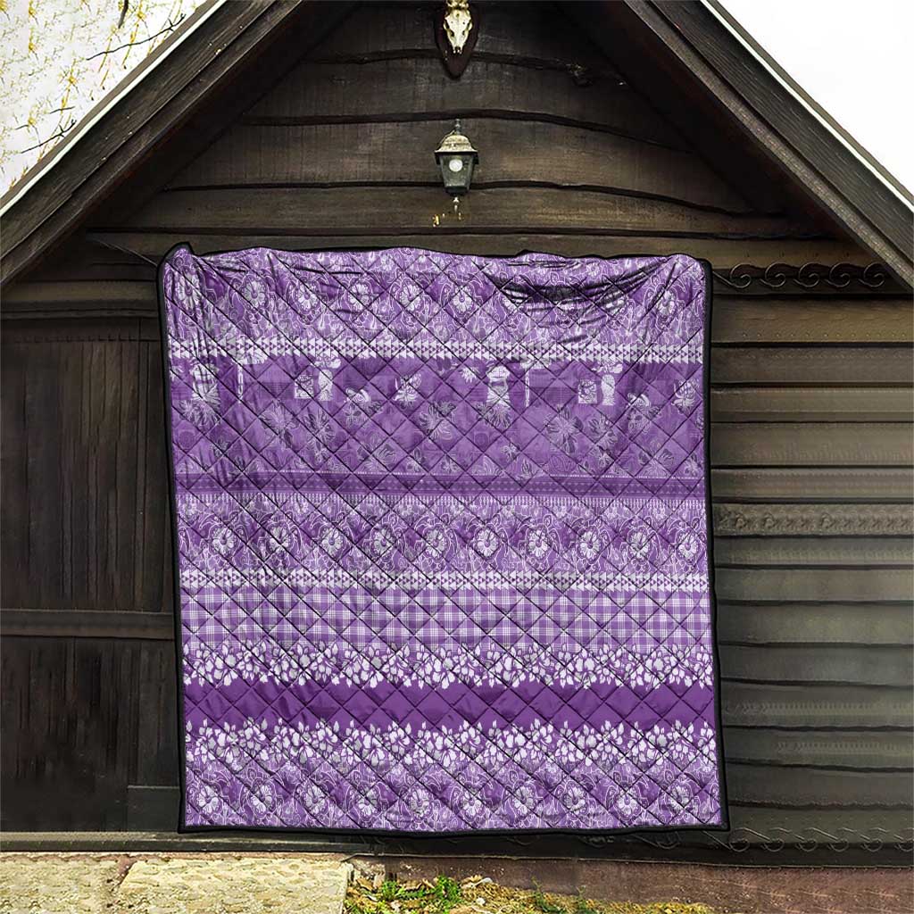 Hawaiian Hibiscus Honu Quilt Purple Mele Kalikimaka Palaka Spirit - Polynesian Pride