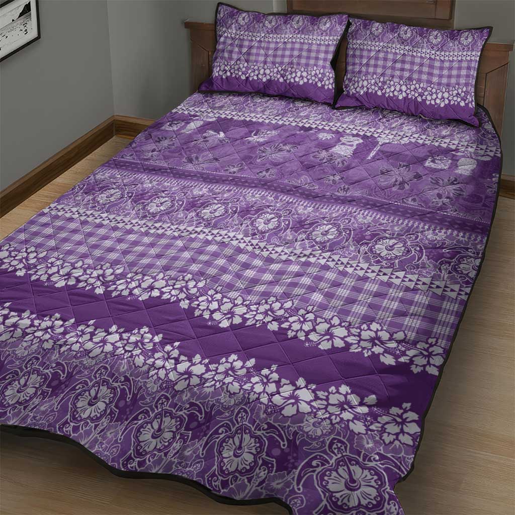 Hawaiian Hibiscus Honu Quilt Bed Set Purple Mele Kalikimaka Palaka Spirit - Polynesian Pride