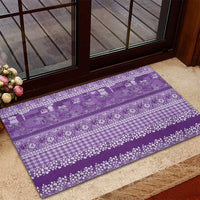 Hawaiian Hibiscus Honu Rubber Doormat Purple Mele Kalikimaka Palaka Spirit - Polynesian Pride