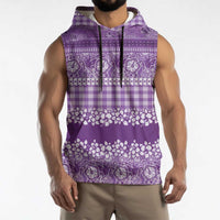 Hawaiian Hibiscus Honu Sleeveless Hoodie Purple Mele Kalikimaka Palaka Spirit - Polynesian Pride