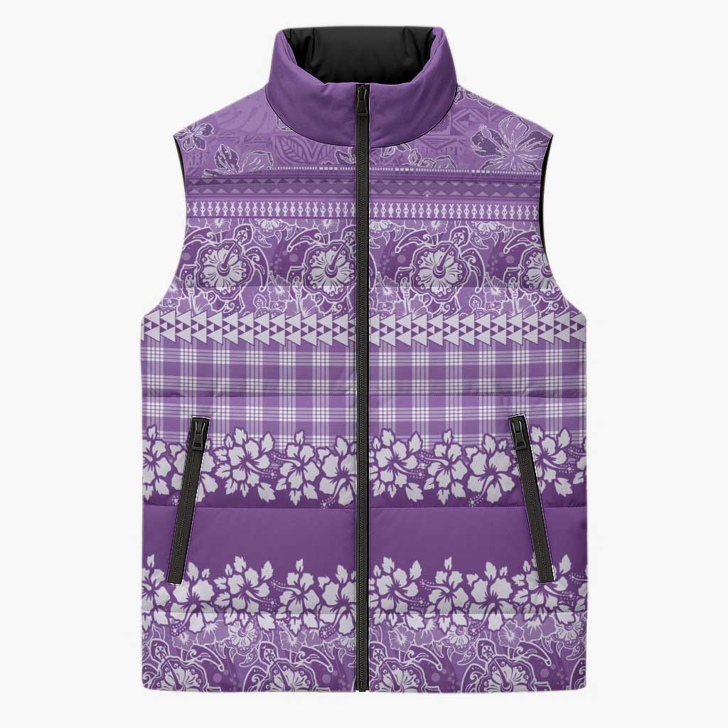 Hawaiian Hibiscus Honu Sleeveless Puffer Jacket Purple Mele Kalikimaka Palaka Spirit - Polynesian Pride