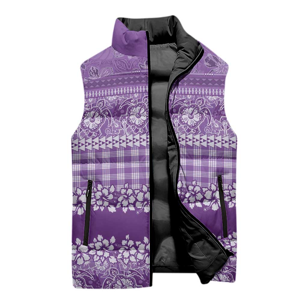 Hawaiian Hibiscus Honu Sleeveless Puffer Jacket Purple Mele Kalikimaka Palaka Spirit - Polynesian Pride