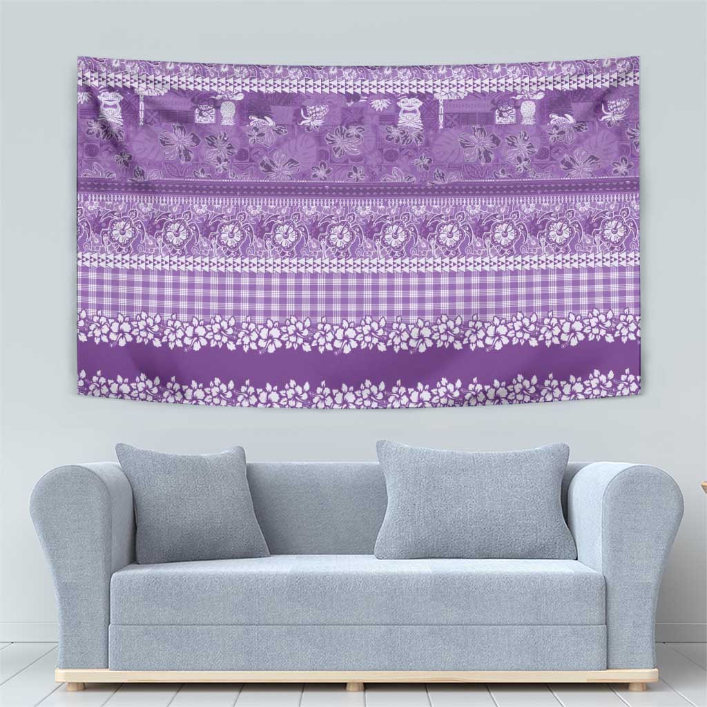 Hawaiian Hibiscus Honu Tapestry Purple Mele Kalikimaka Palaka Spirit - Polynesian Pride