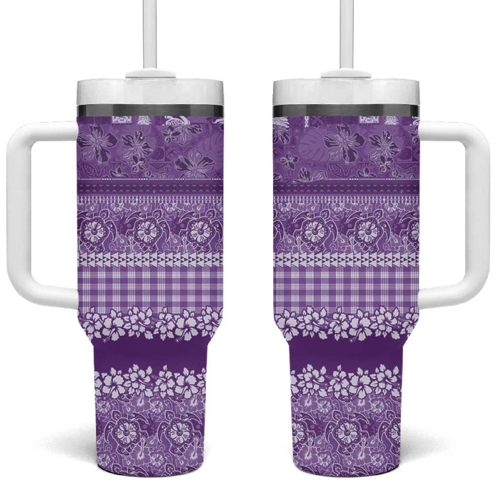 Hawaiian Hibiscus Honu Tumbler With Handle Purple Mele Kalikimaka Palaka Spirit - Polynesian Pride