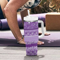 Hawaiian Hibiscus Honu Tumbler With Handle Purple Mele Kalikimaka Palaka Spirit - Polynesian Pride