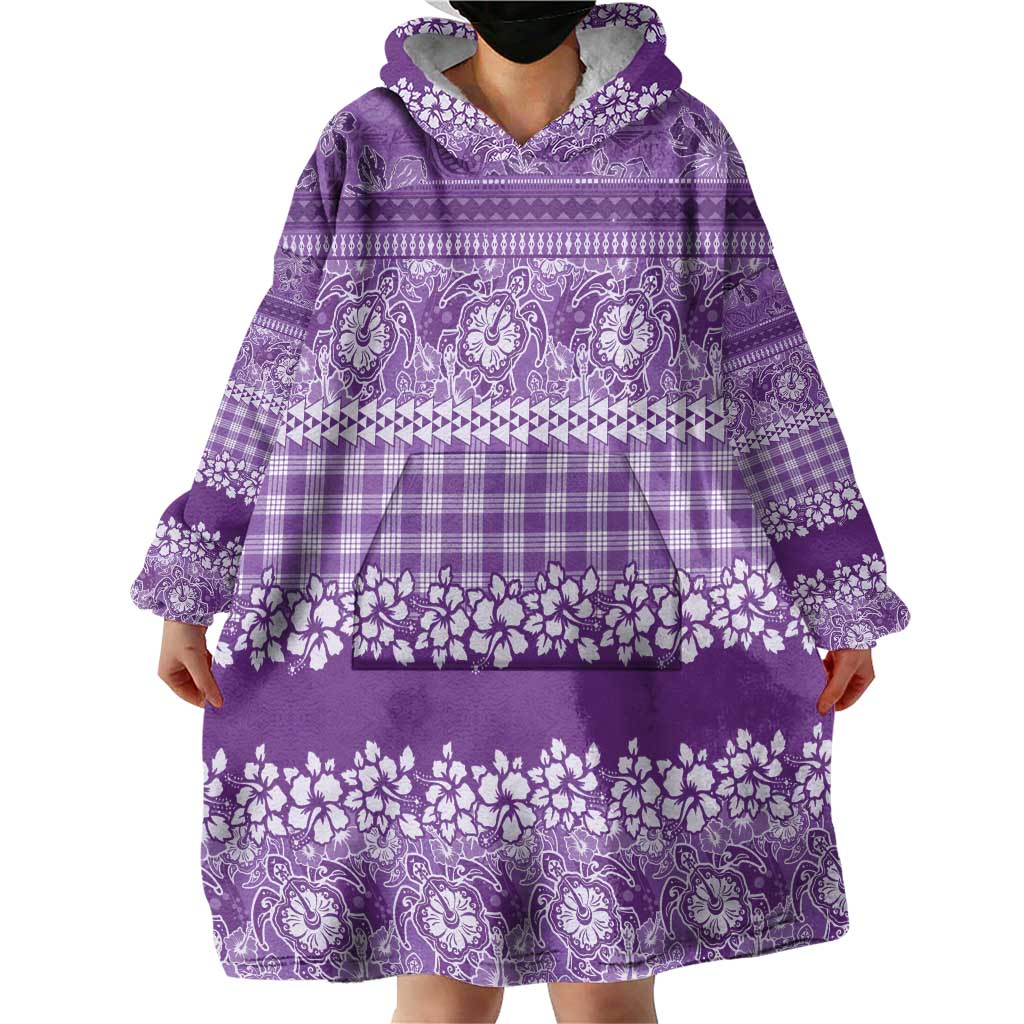 Hawaiian Hibiscus Honu Wearable Blanket Hoodie Purple Mele Kalikimaka Palaka Spirit - Polynesian Pride