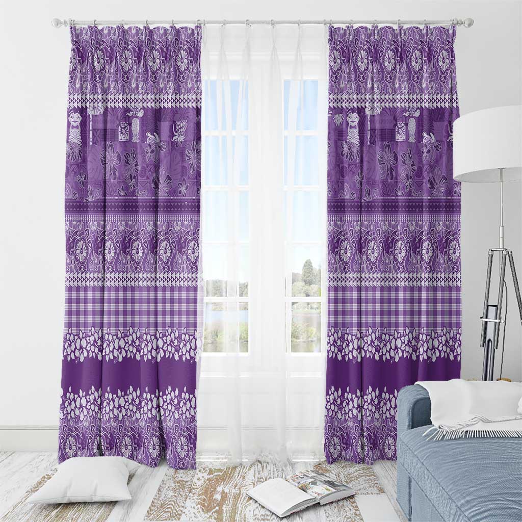 Hawaiian Hibiscus Honu Window Curtain Purple Mele Kalikimaka Palaka Spirit - Polynesian Pride