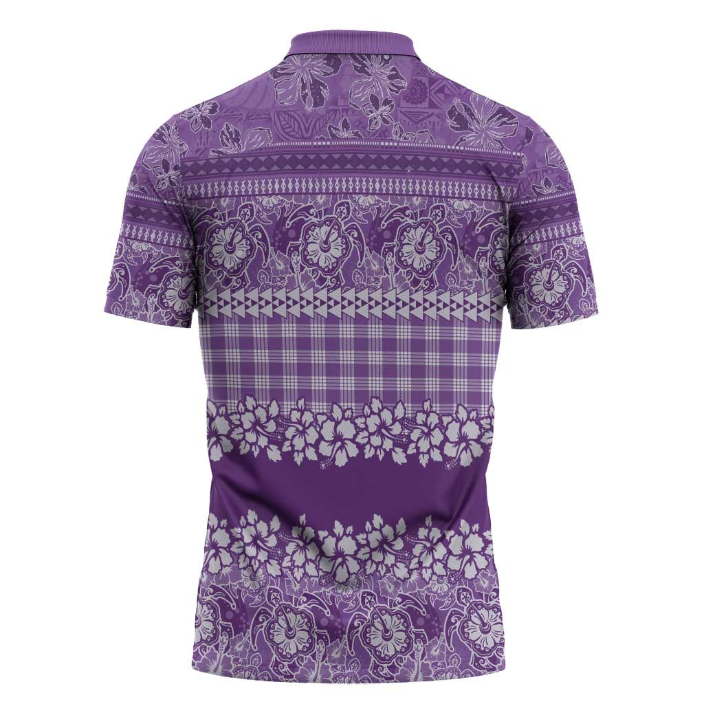 Hawaiian Hibiscus Honu Zipper Polo Shirt Purple Mele Kalikimaka Palaka Spirit - Polynesian Pride